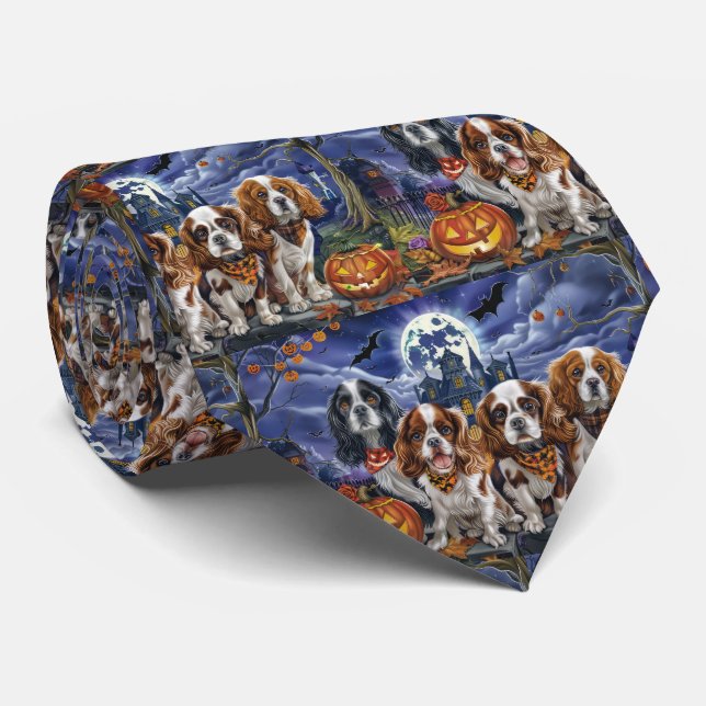 Cavalier King Charles Spaniel Halloween Spooky Neck Tie (Rolled)