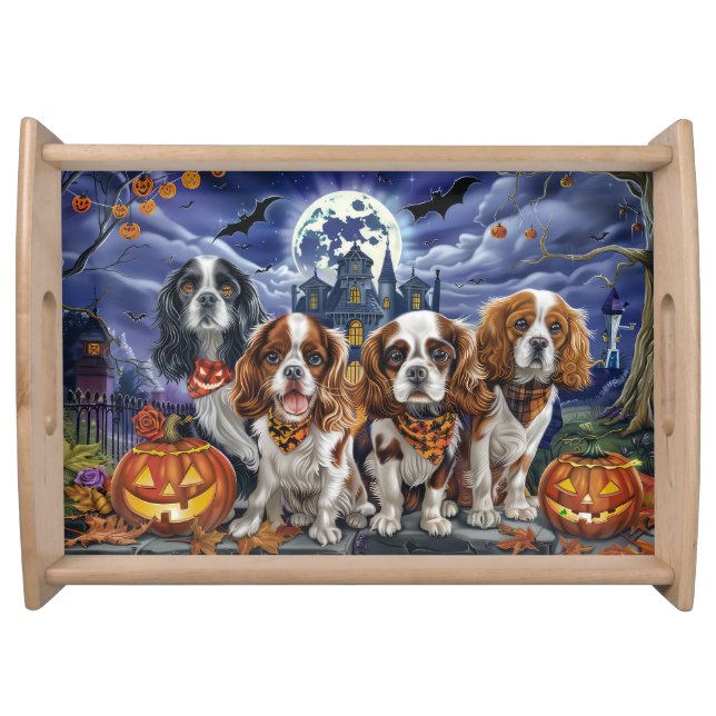 Cavalier King Charles Spaniel Halloween Spooky Serving Tray (Front)
