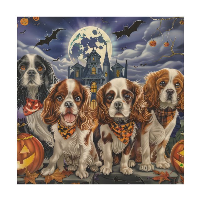 Cavalier King Charles Spaniel Halloween Spooky Wood Wall Art (Front)