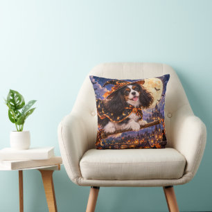 Cavalier King Charles Spaniel Halloween Witch Dog Throw Pillow