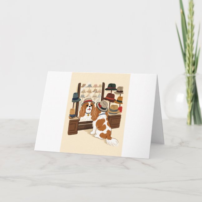 Cavalier King Charles Spaniel Hat Shop Mirror Try  Card