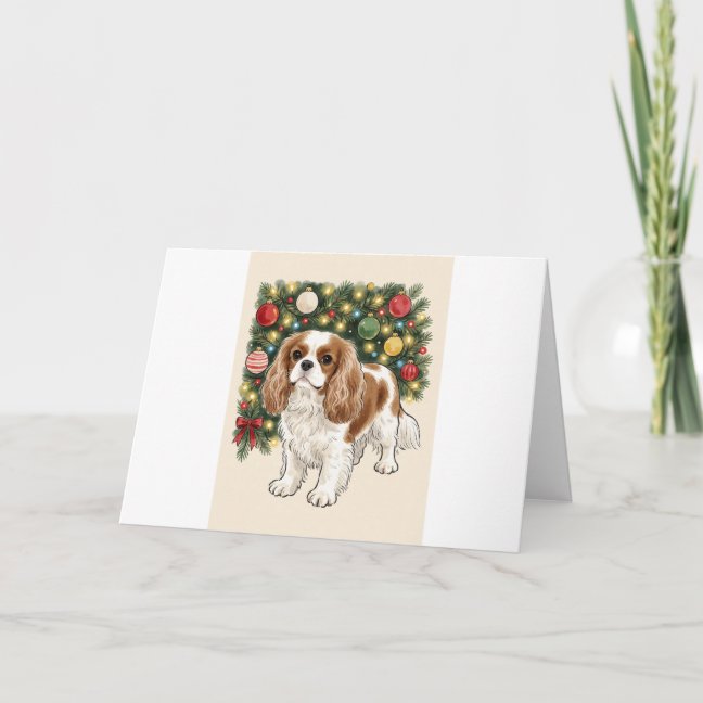 Cavalier King Charles Spaniel Holiday Light Stroll Card