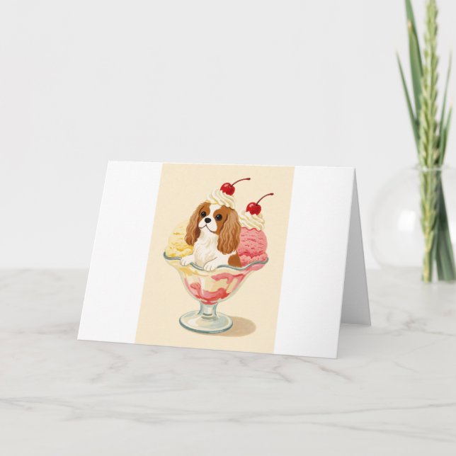Cavalier King Charles Spaniel Ice Cream Sundae Bow Card (Front)