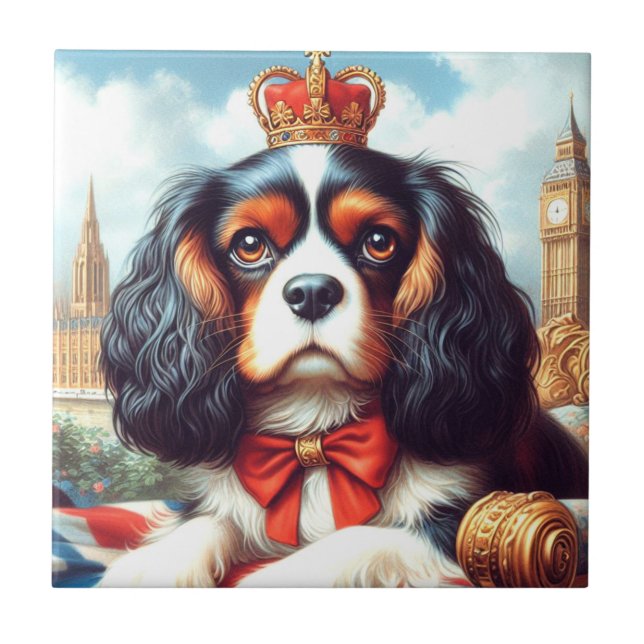 Cavalier King Charles Spaniel Illustration Ceramic Tile (Front)