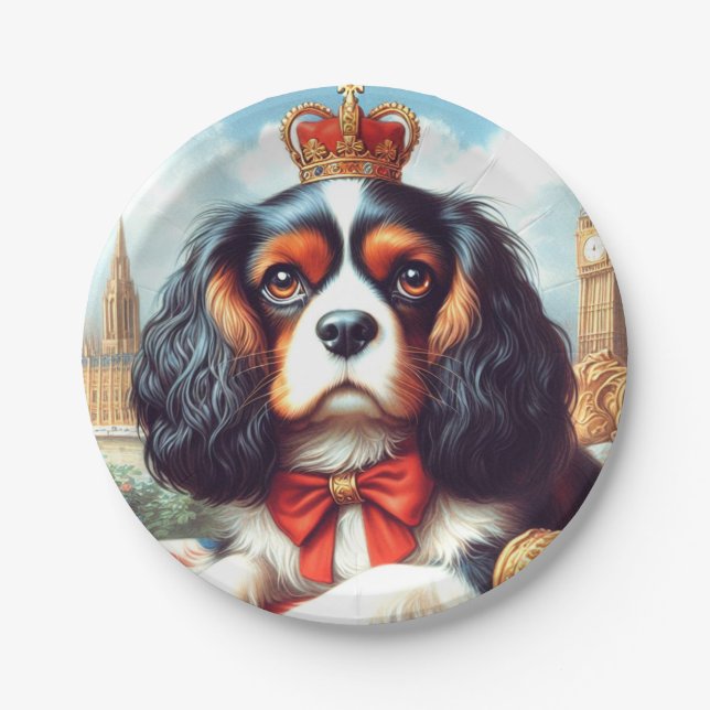 Cavalier King Charles Spaniel Illustration Paper Plates (Front)