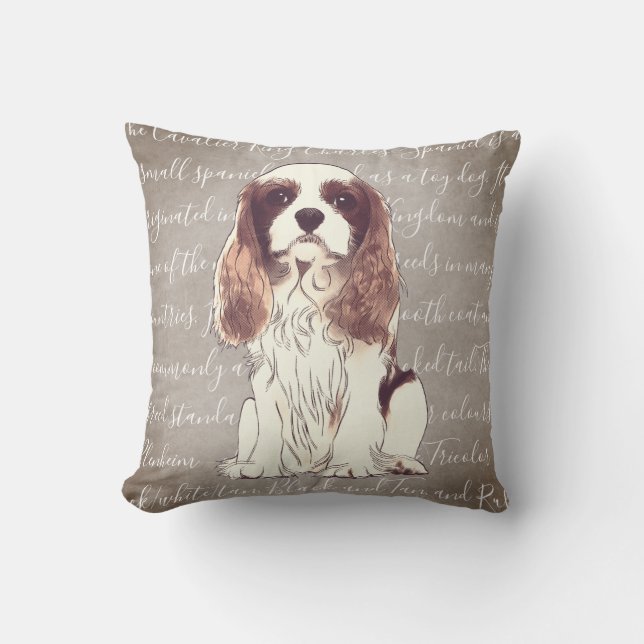 Cavalier King Charles Spaniel Illustration Pillow (Front)