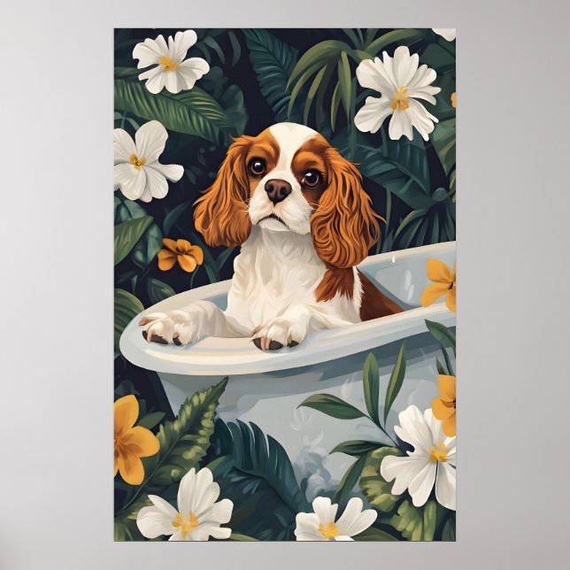Cavalier King Charles Spaniel In Bathtub Poster (Front)