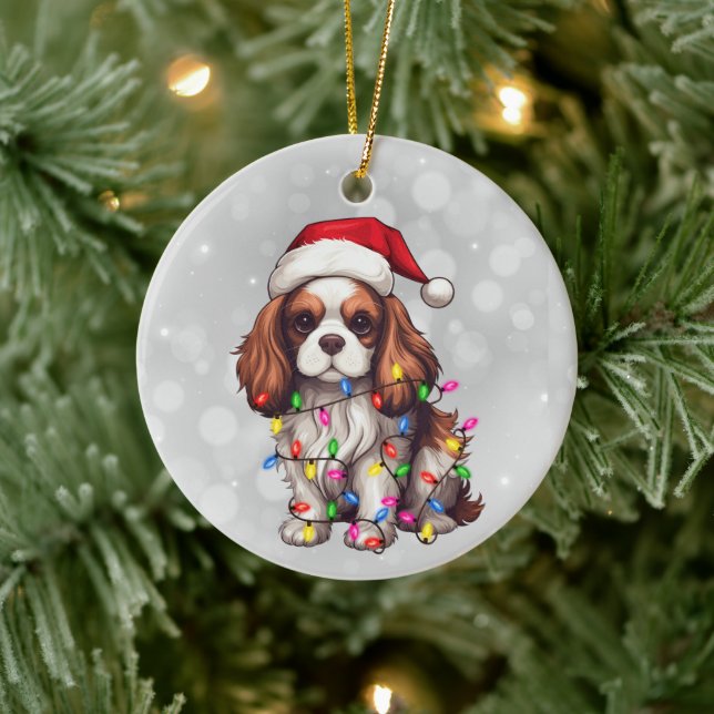 Cavalier King Charles Spaniel in Christmas Lights Ceramic Ornament (Tree)