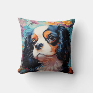 Cavalier King Charles Spaniel in flowers Throw Pillow