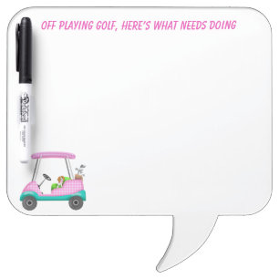 Cavalier King Charles Spaniel In Pink Golf Cart Dry Erase Board