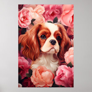 Cavalier King Charles Spaniel in Roses Poster