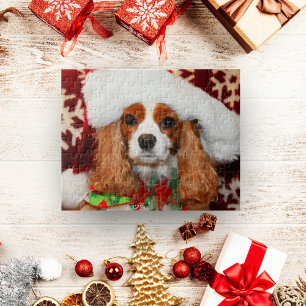 Cavalier King Charles Spaniel In Santa Hat Jigsaw Puzzle