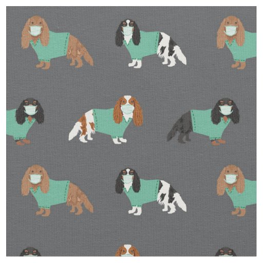 Cavalier King Charles Spaniel in scrubs charcoal Fabric