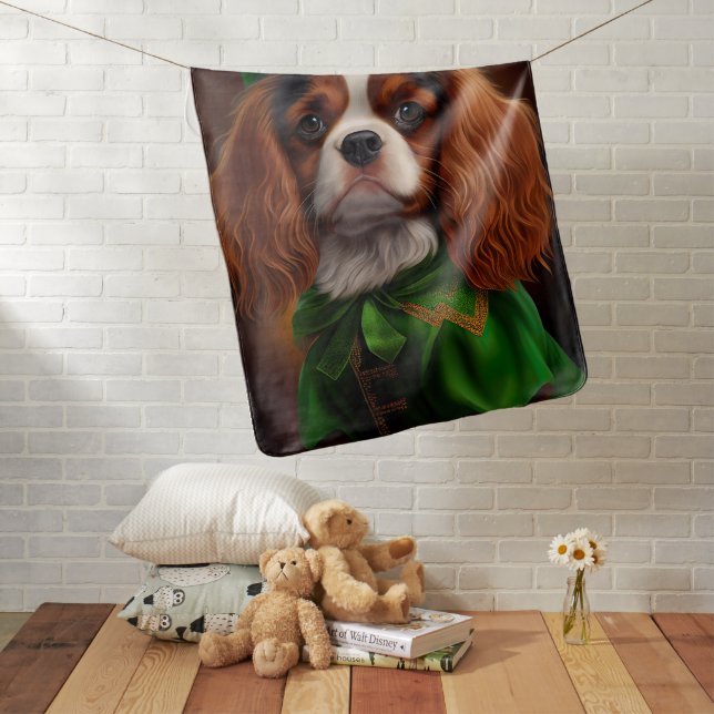 Cavalier King Charles Spaniel in St. Patrick's Day Baby Blanket (In Situ)
