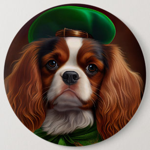 Cavalier King Charles Spaniel in St. Patrick's Day Button