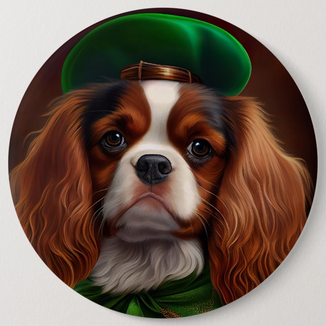 Cavalier King Charles Spaniel in St. Patrick's Day Button (Front)