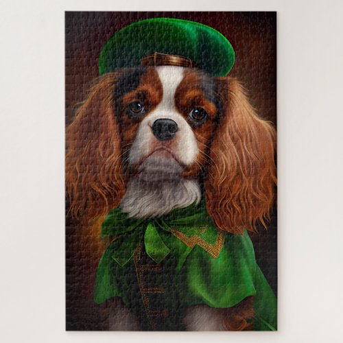 Cavalier King Charles Spaniel in St Patricks Day Jigsaw Puzzle