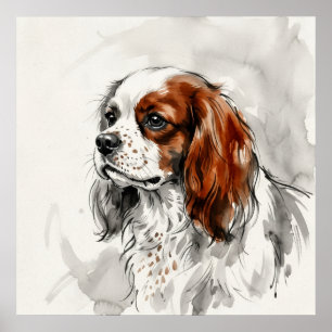 Cavalier King Charles Spaniel Ink Sketch Portrait Poster