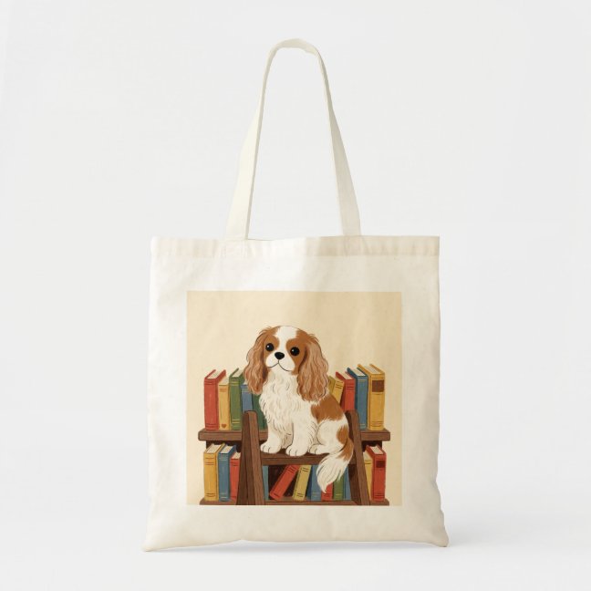 Cavalier King Charles Spaniel Library Ladder Books Tote Bag