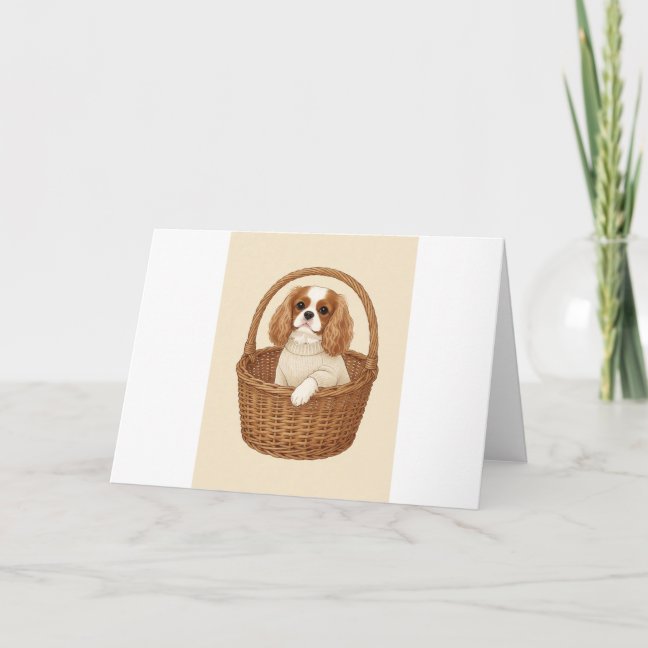 Cavalier King Charles Spaniel Market Wicker Basket Card