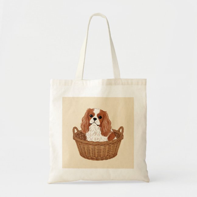 Cavalier King Charles Spaniel Market Wicker Basket Tote Bag