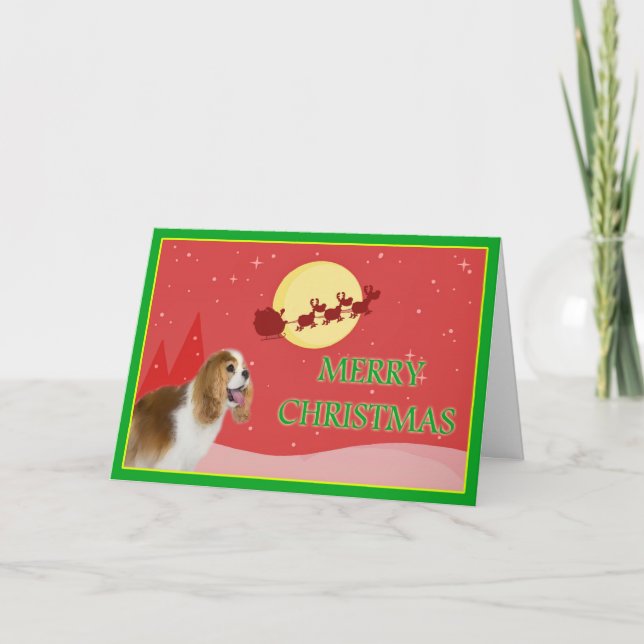 Cavalier King Charles Spaniel Merry Christmas Card (Front)