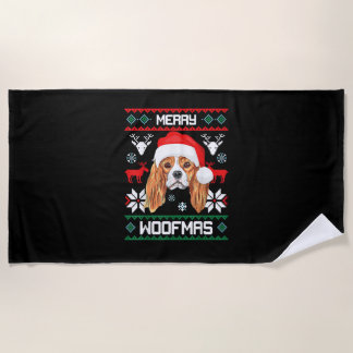 Cavalier King Charles Spaniel Merry Woofmas Christ Beach Towel