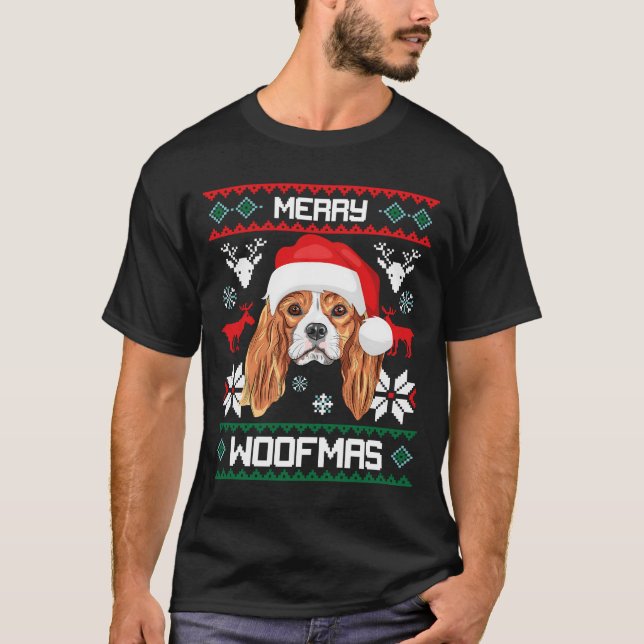 Cavalier King Charles Spaniel Merry Woofmas T-Shirt (Front)