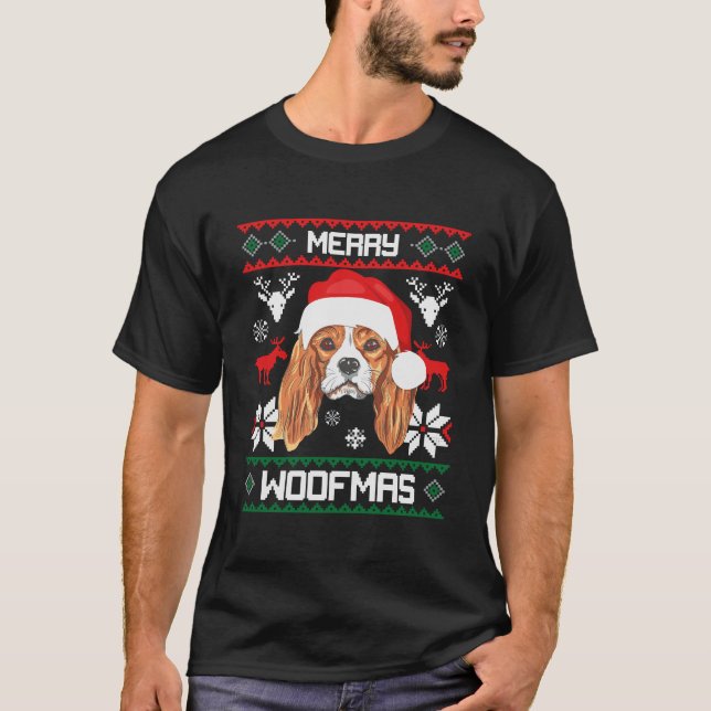 Cavalier King Charles Spaniel Merry Woofmas Xmas X T-Shirt (Front)