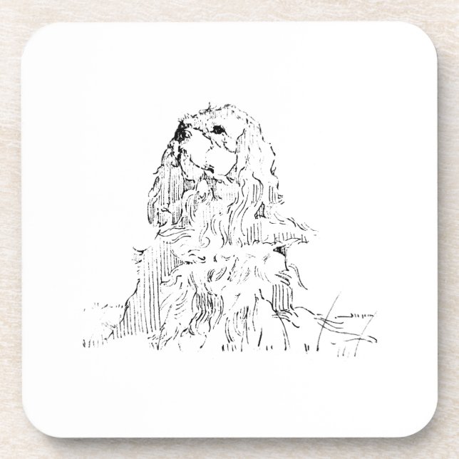 Cavalier King Charles Spaniel, Minimalist Art Beverage Coaster (Front)