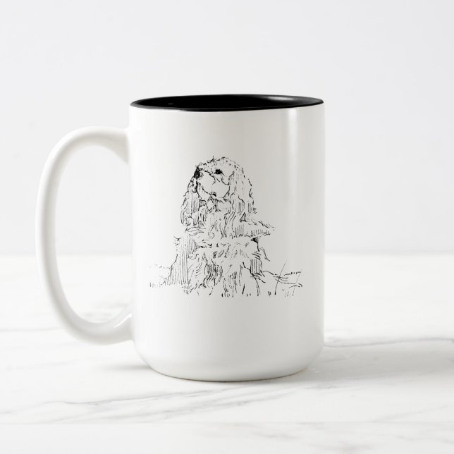 Cavalier King Charles Spaniel Mug, Minimalist Ink  Two-Tone Coffee Mug (Left)