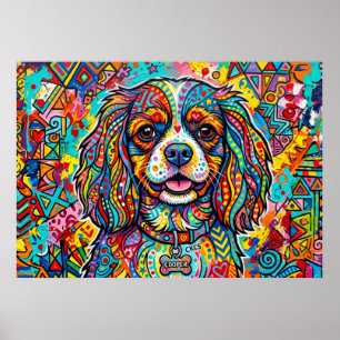 Cavalier King Charles Spaniel Neo-Pop Folk Art Pos Poster