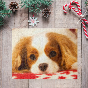 Cavalier King Charles Spaniel On Snowflake Blanket Jigsaw Puzzle