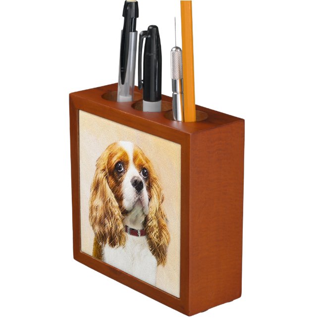 Cavalier King Charles Spaniel Original Painting Desk Organizer (In Situ)