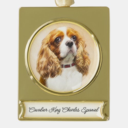 Cavalier King Charles Spaniel Original Painting Gold Plated Banner Ornament