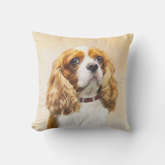Cavalier King Charles Spaniel Original Painting Outdoor Pillow (Front)