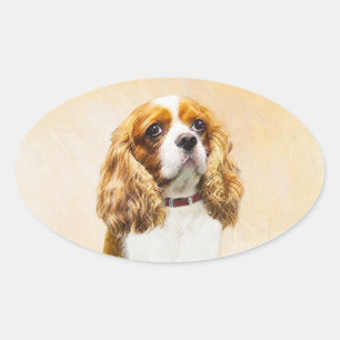 Cavalier King Charles Spaniel Original Painting Oval Sticker