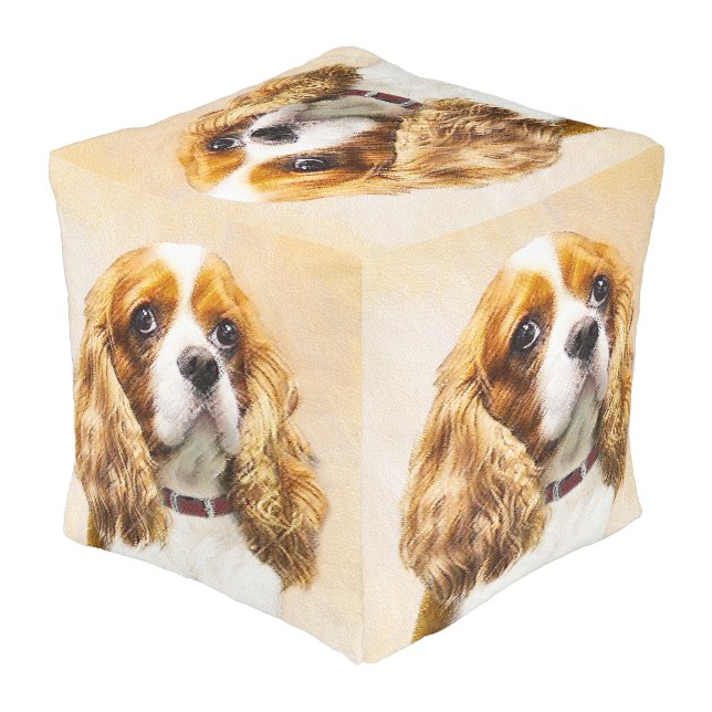 Cavalier King Charles Spaniel Original Painting Pouf (Angled Back)