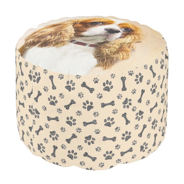 Cavalier King Charles Spaniel Original Painting Pouf (Angled Back)