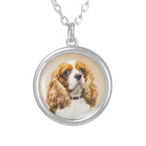 Cavalier King Charles Spaniel Original Painting Silver Plated Necklace