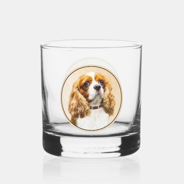 Cavalier King Charles Spaniel Original Painting Whiskey Glass (Front)
