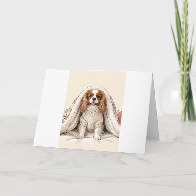 Cavalier King Charles Spaniel Pajama Blanket Fort  Card