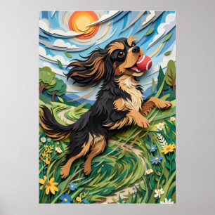Cavalier King Charles Spaniel Paper Cut Art Landsc Poster