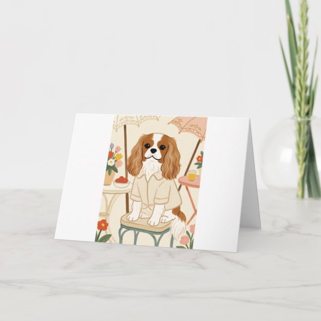Cavalier King Charles Spaniel Parasol Garden Party Card