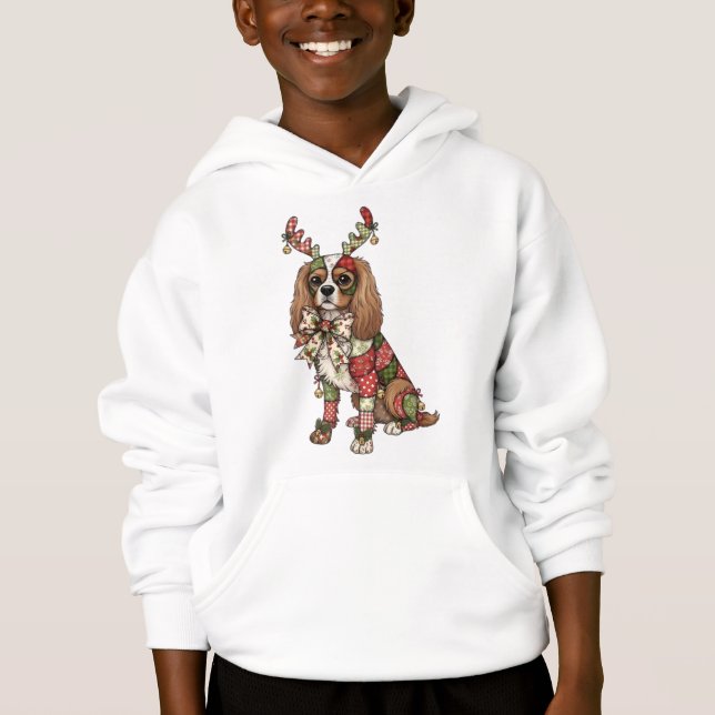 Cavalier King Charles Spaniel Patchwork Christmas Hoodie (Front)
