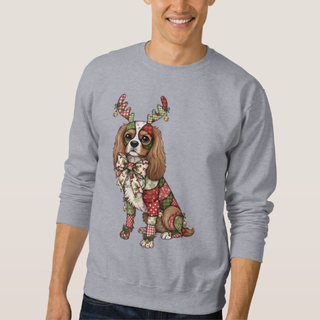 Cavalier King Charles Spaniel Patchwork Christmas Sweatshirt (Front)