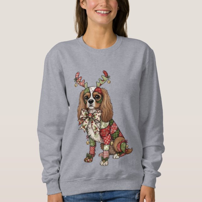 Cavalier King Charles Spaniel Patchwork Christmas Sweatshirt (Front)