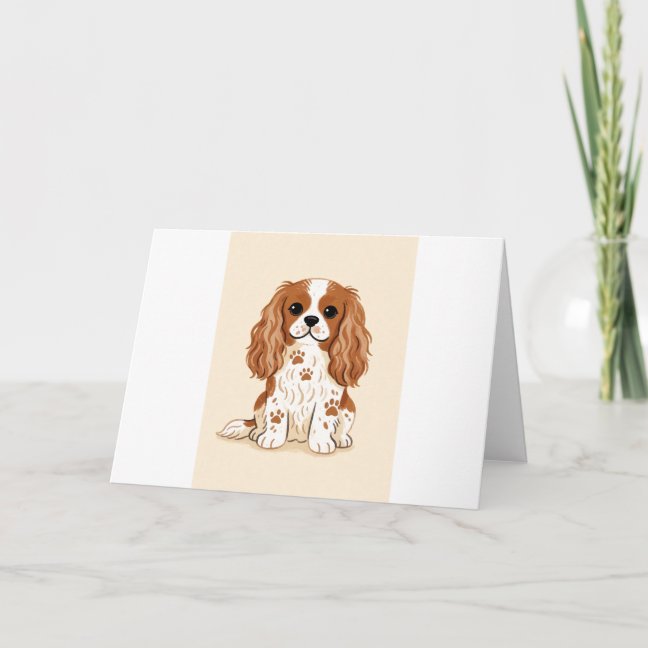 Cavalier King Charles Spaniel Paw Print Painting G Card