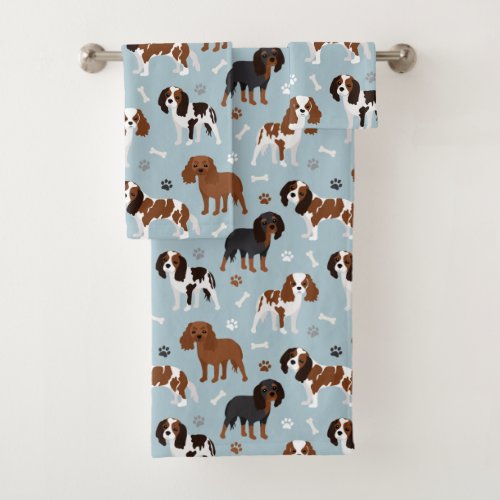 Cavalier King Charles Spaniel Paws and Bones Bath Towel Set