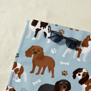 Cavalier King Charles Spaniel Paws and Bones Beach Towel